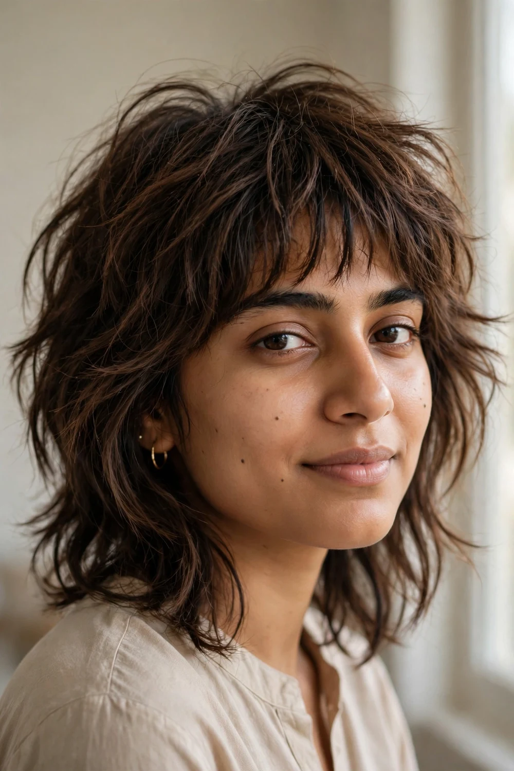 Shag with Piece-y Bangs volume boosting haircut for fine hair
