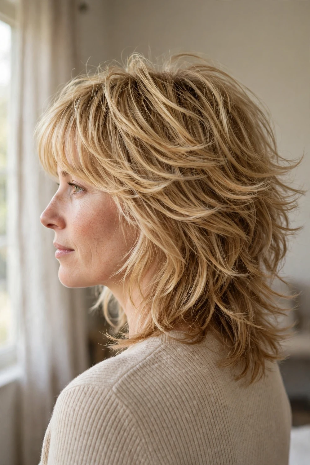 Feathered Shag with Bangs volume boosting haircut for fine hair
