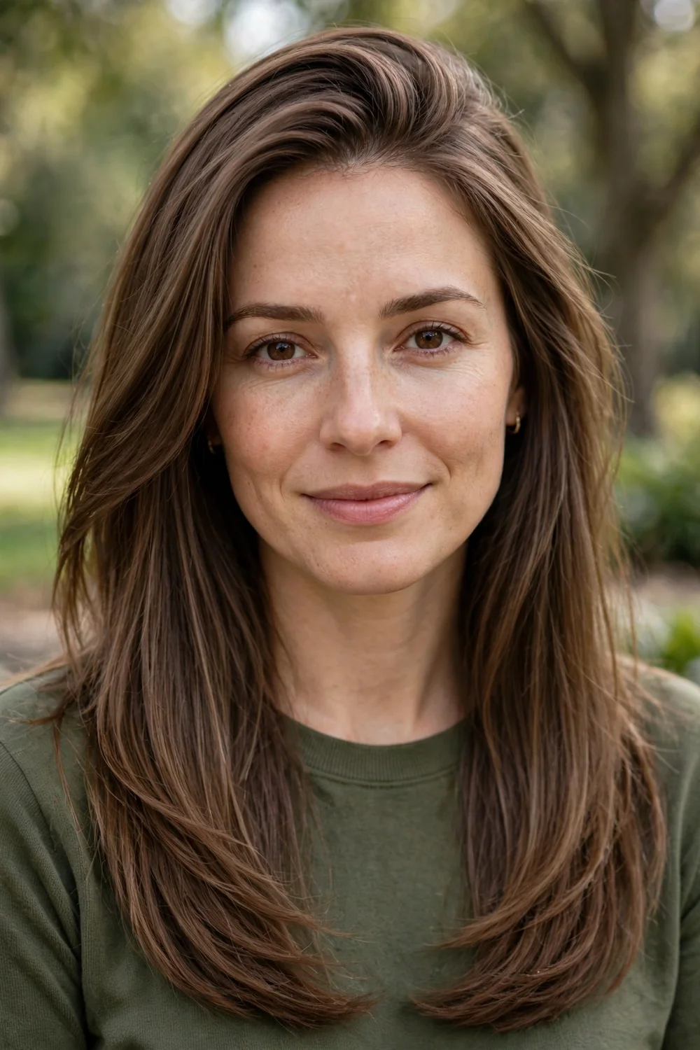 Woman with long hair and invisible internal layers