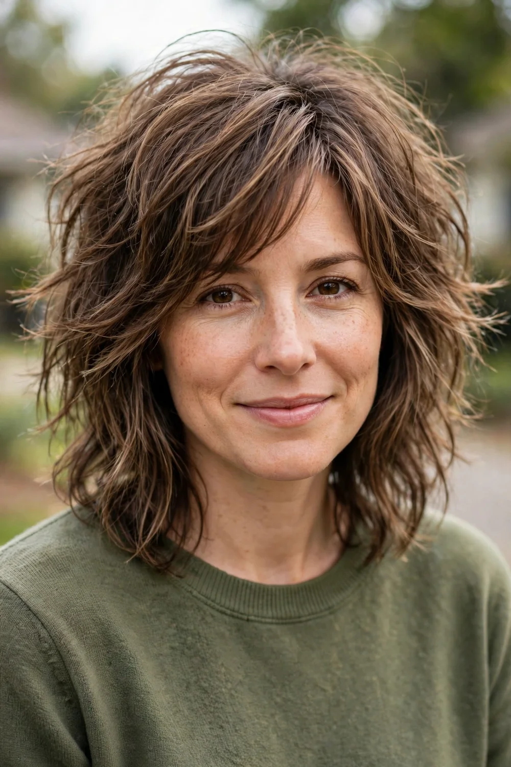 Woman in her thirties with a modern shag haircut