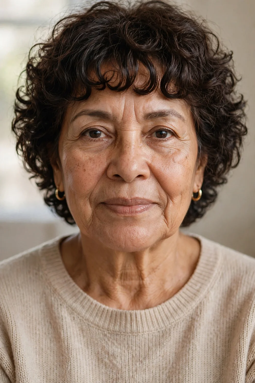 Older woman with a defined wash-and-go curly style