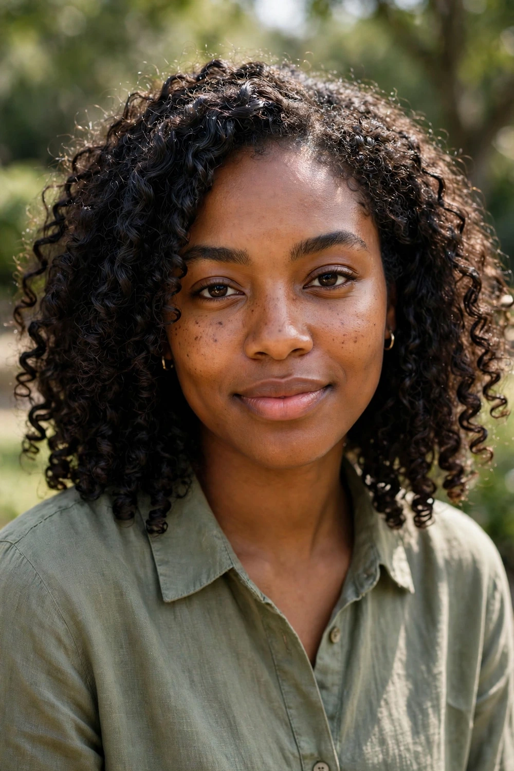 Black woman with a defined wash-and-go at shoulder length, natural curls