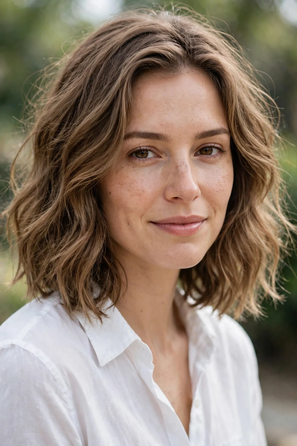 Woman with a wavy bob haircut with soft loose waves