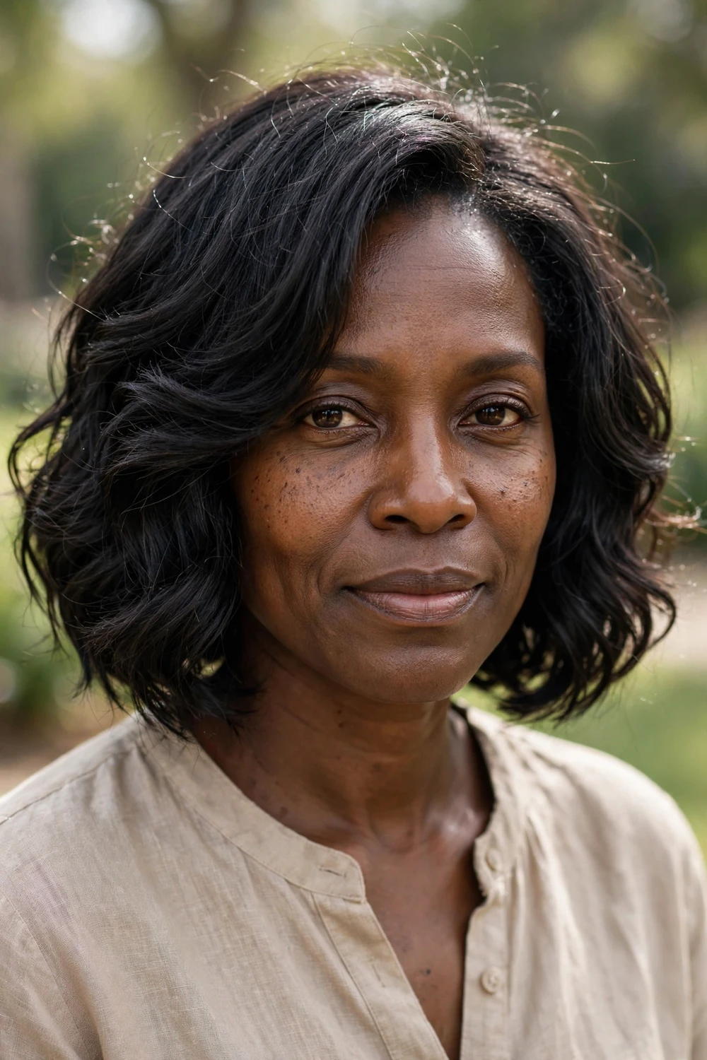 Wavy layered bob with soft loose waves
