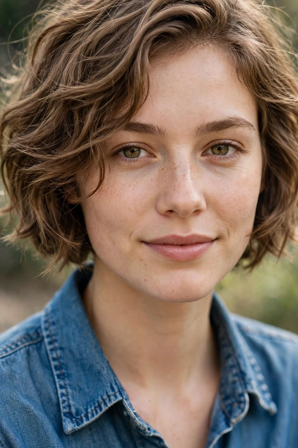 Woman with a wavy micro bob haircut with soft tousled waves