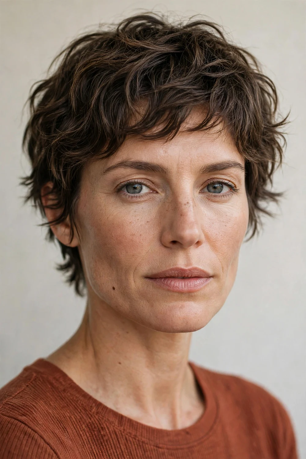 Wavy pixie with soft texture on a woman with a square face
