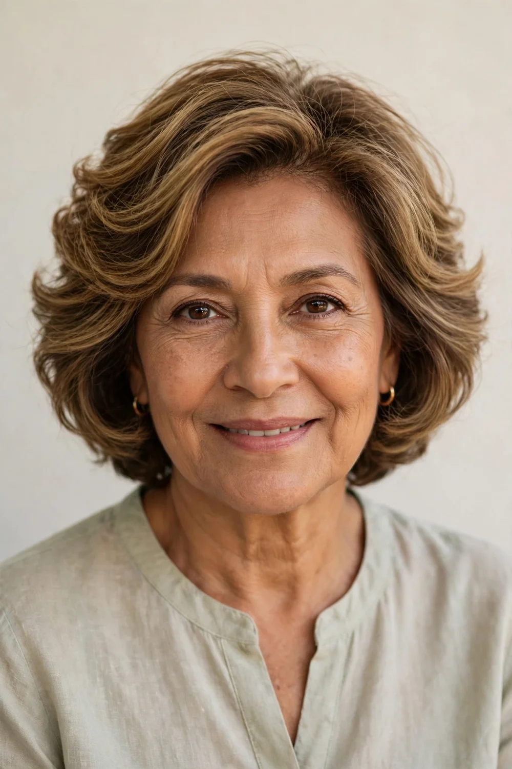 Wavy stacked bob haircut with soft natural waves