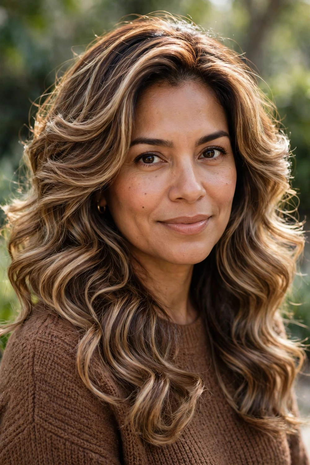 Cookie butter balayage on brunette, swirls of caramel buttery beige and warm brown, cozy winter hair color