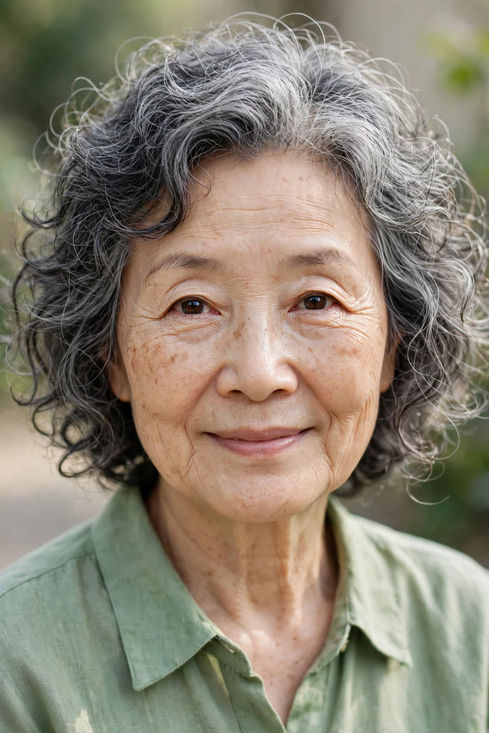 Wispy light curly layers with soft texture on mature woman