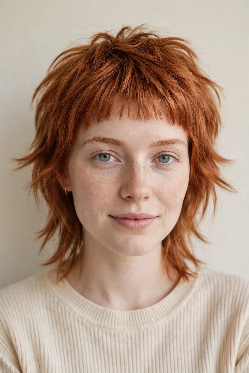 Wolf cut shag with short baby bangs