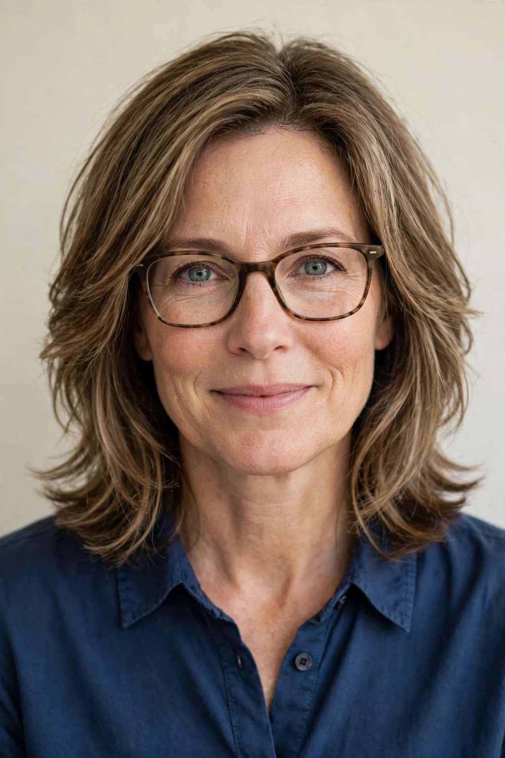 Woman wearing glasses with a new haircut that frames her face